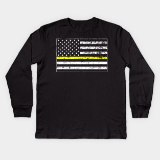 Thin Gold Line Distressed American Flag Kids Long Sleeve T-Shirt